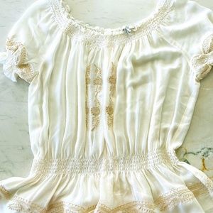 Joie Off Shoulder Cream Silk Top